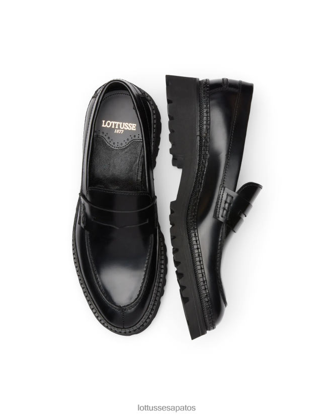 Lottusse homens sapatos de barco de bezerro com fichário polido covent 8TX8R4179 calçados preto
