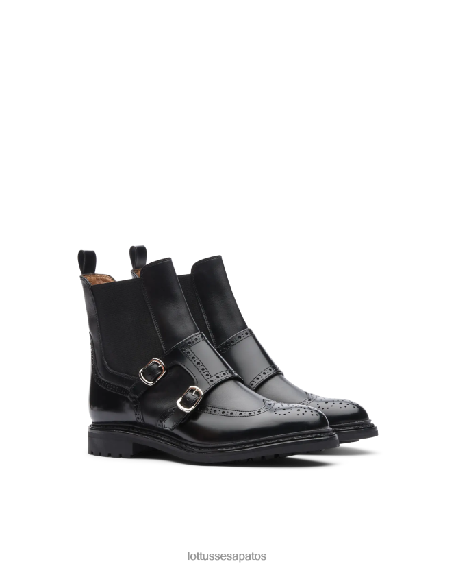 Lottusse mulheres Bota de cano curto com ligante polido Walton 8TX8R4201 calçados preto