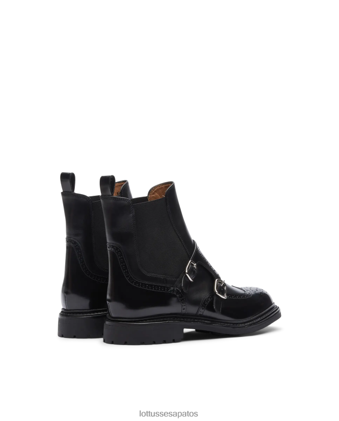 Lottusse mulheres Bota de cano curto com ligante polido Walton 8TX8R4201 calçados preto